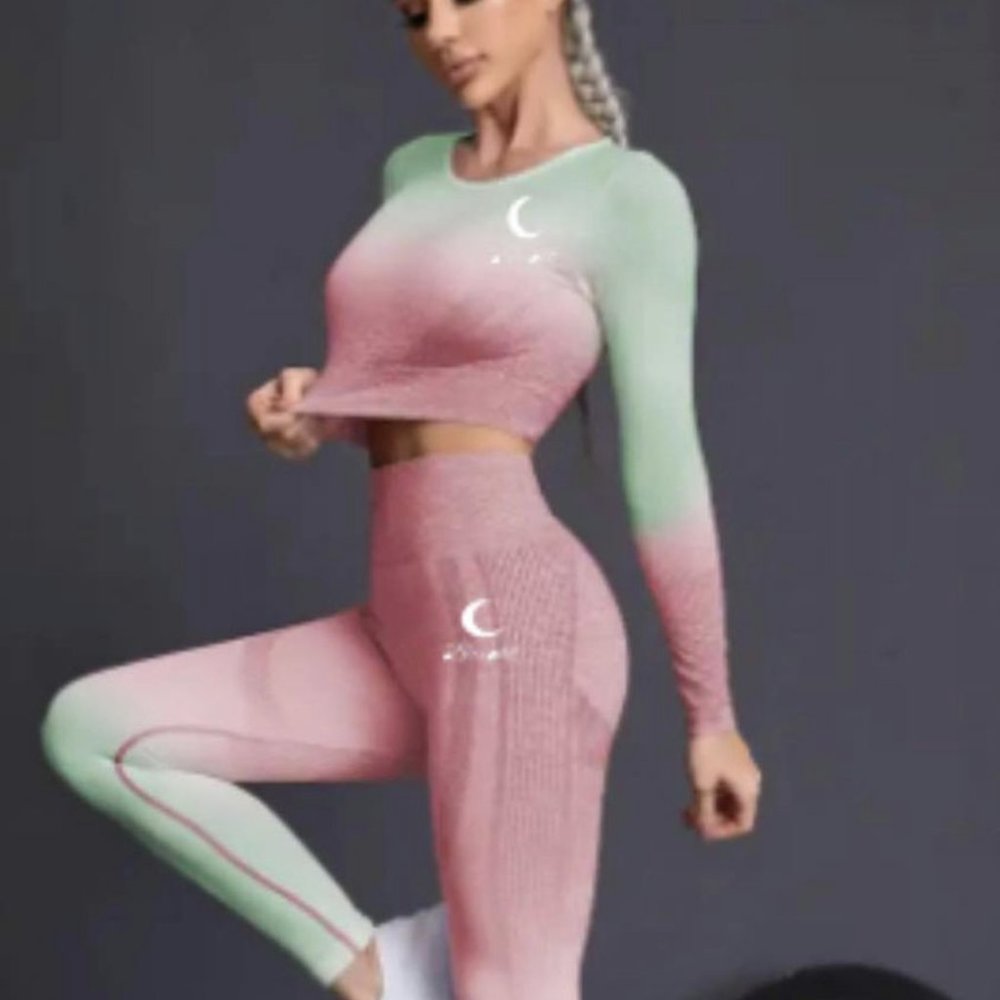 sport leggings set high waist stretch